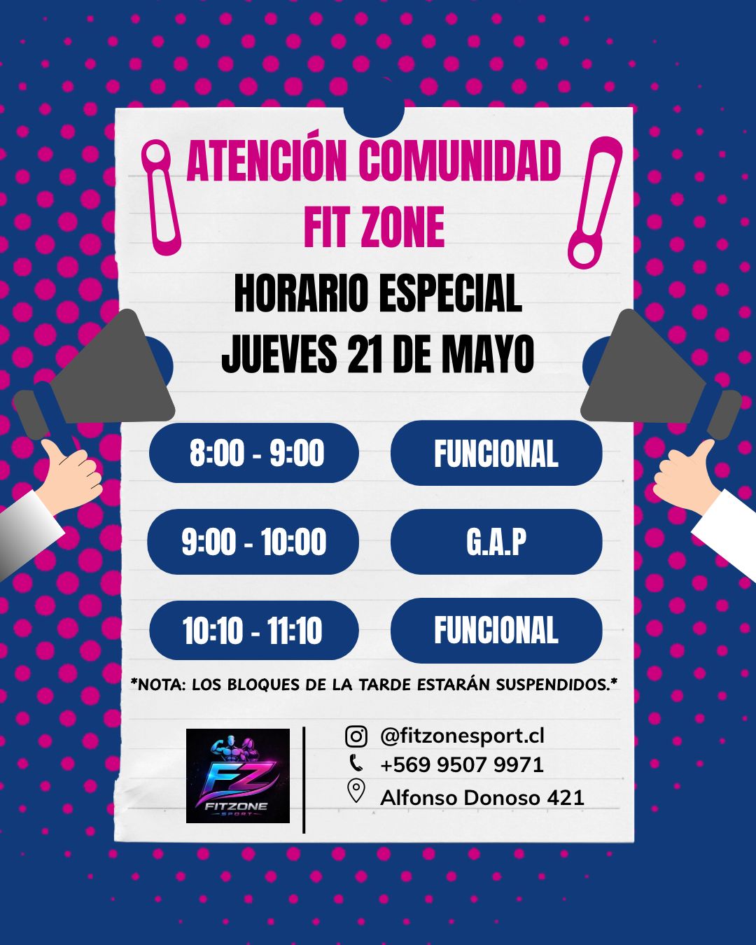 Horario Especial Jueves 21 de Mayo – FITZONE SPORT